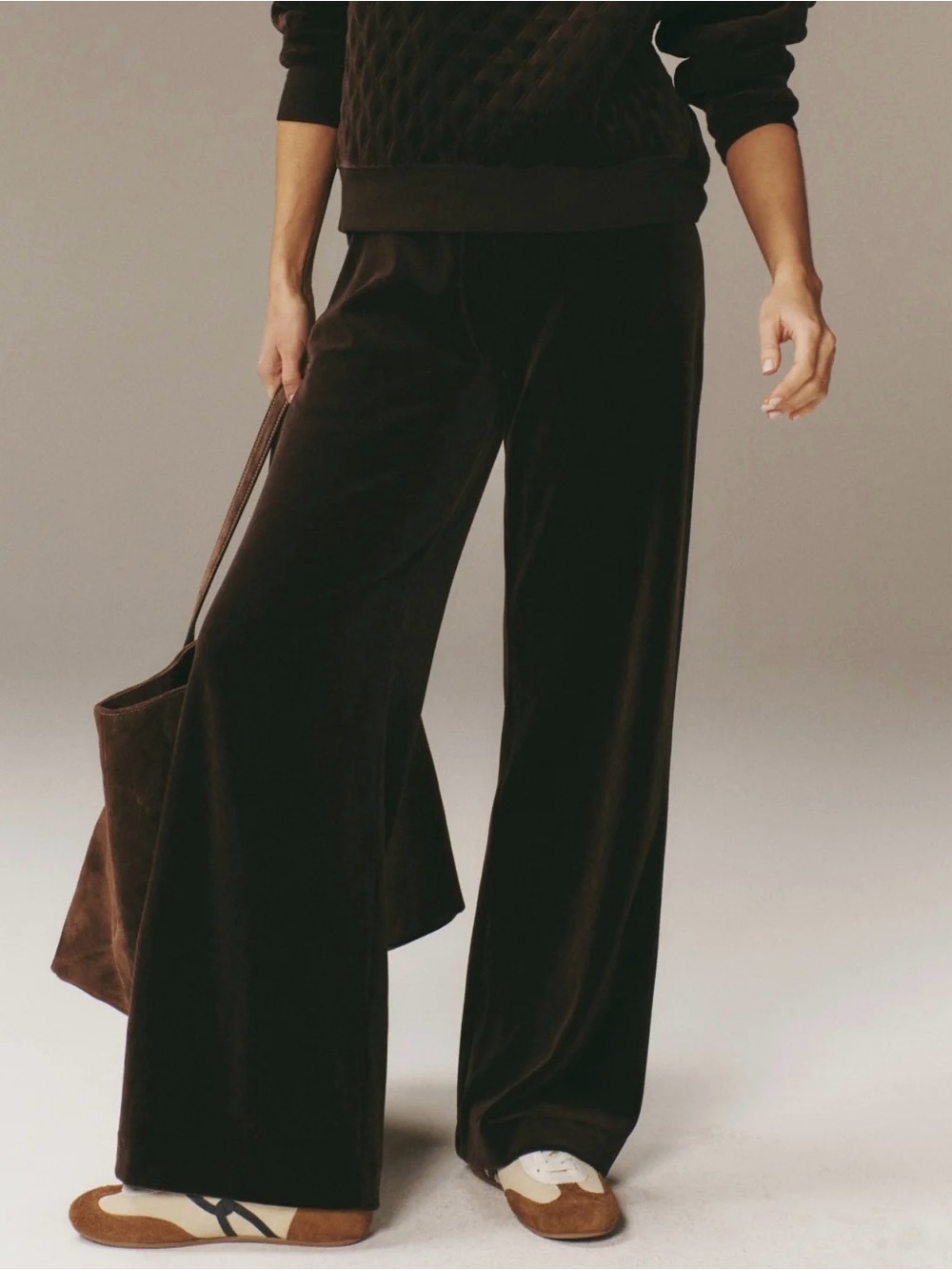 TUCKERNUCK Chocolate Brown Velour Jane Wide Leg Womens Casual Lounge Pant Comfy